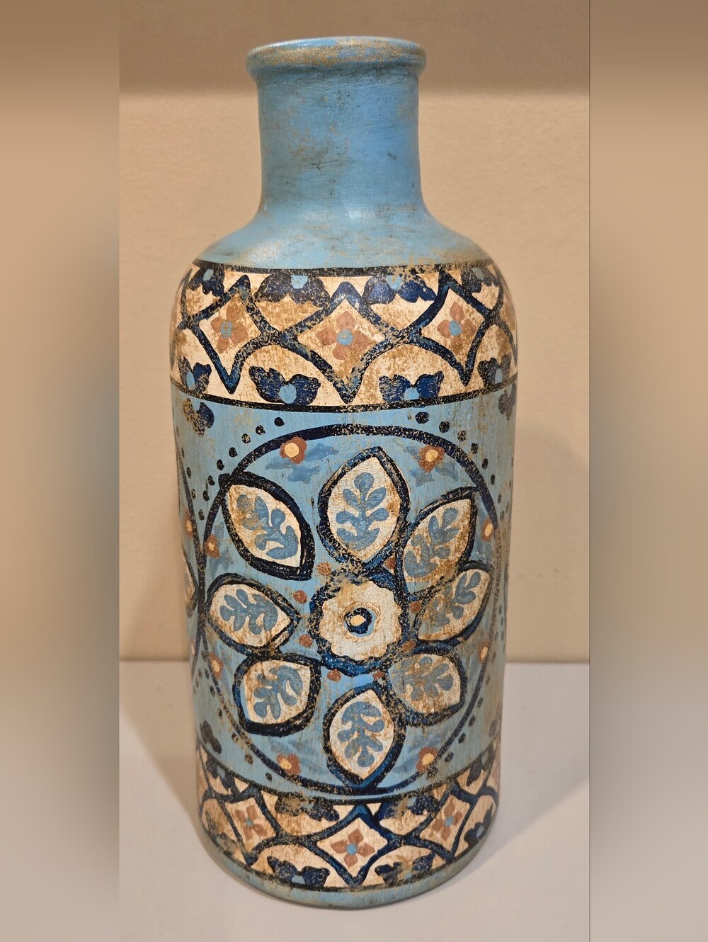 Handpainted Blue Floral Kabir Decorative Bottle Vase